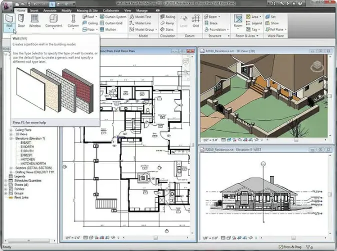 Revit'te üç ve iki boyutlu çizim görünümleri