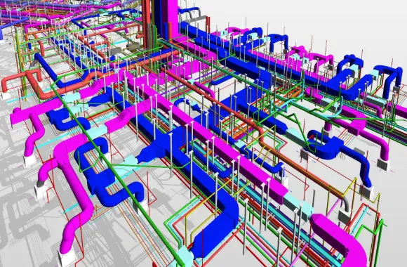 BIM modelinden hazırlanan mekanik tesisat görseli