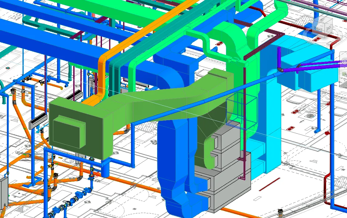 Revit'te havalandırma kanalı ve boru hatları modeli