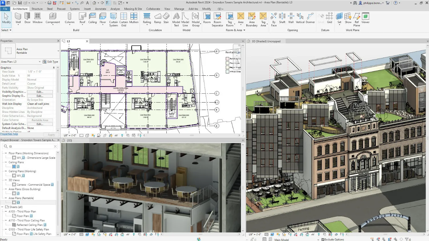 Revit'te hazırlanmış proje paftaları ve görünüşler